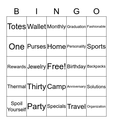 June 2016 Thirty One BINGO Card