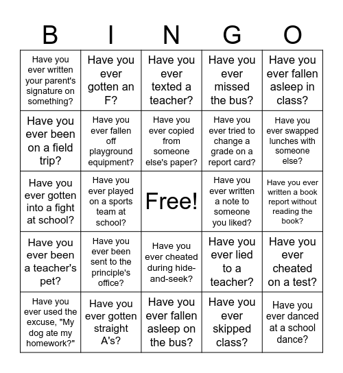 Present Perfect Bingo Card