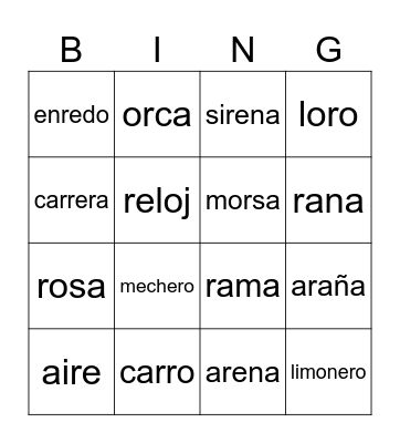 R fuerte Bingo Card