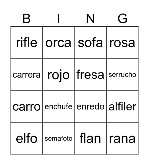 f Bingo Card