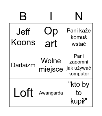 Plastyka Bingo Card