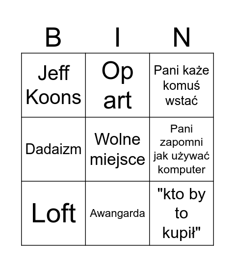 Plastyka Bingo Card