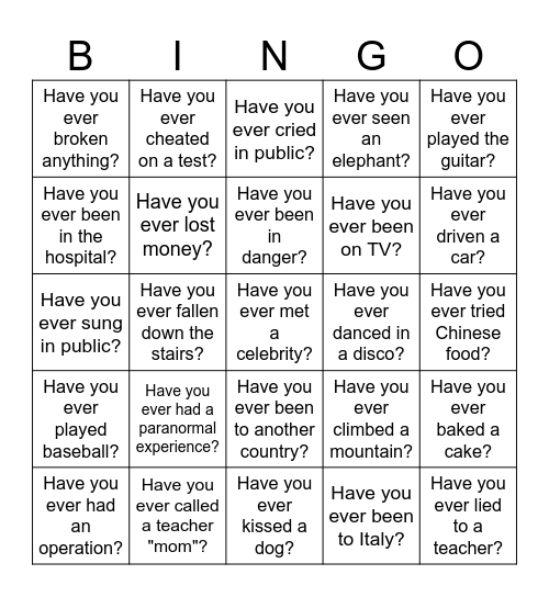 PRESENT PERFECT QUESTIONS Bingo Card