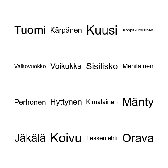 Pongaus Bingo Card