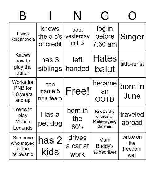 Ultimate Filipino Human Bingo Card