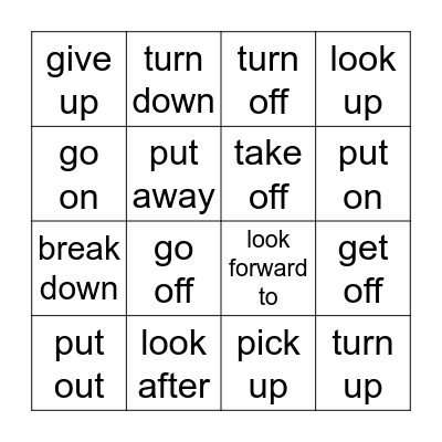 Phrasal Verbs Bingo Card