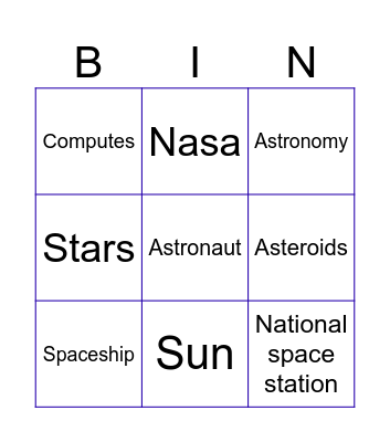 Universe bingo Card