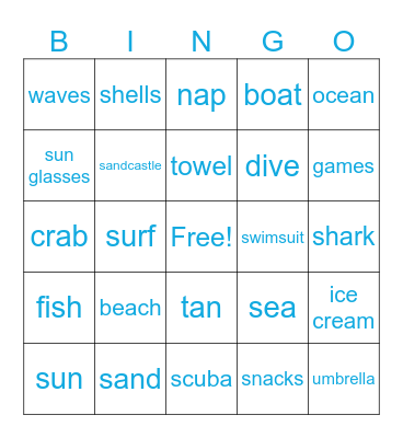 Beach Day Bingo Card