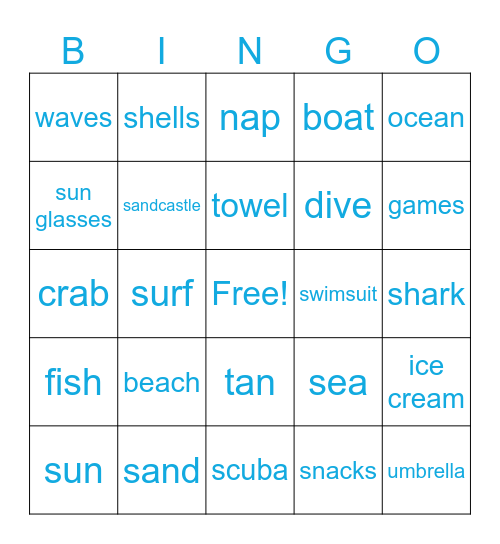 Beach Day Bingo Card