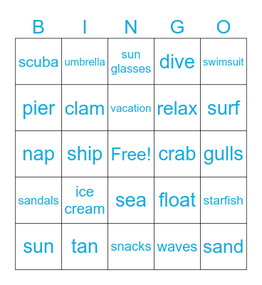 Beach Day Bingo Card