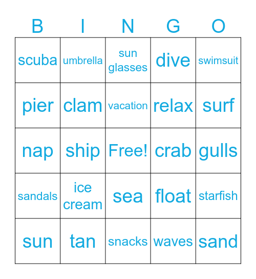 Beach Day Bingo Card