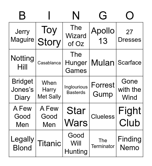 Movie Lines Bingo Card