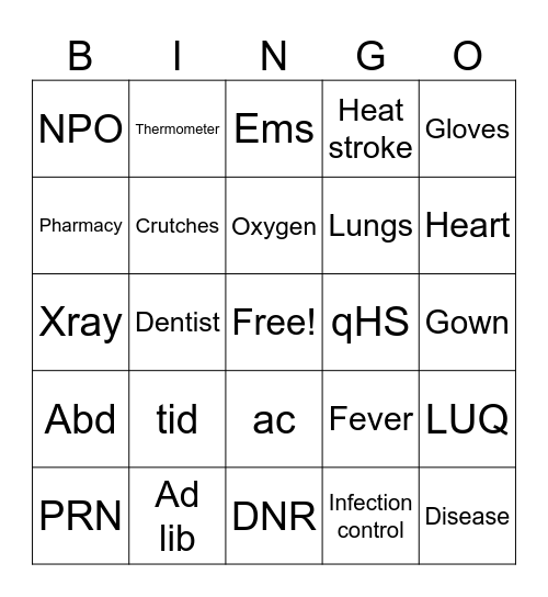 Nurse Camp Bingo Card