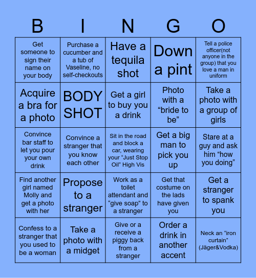 Harry’s Big Day Out Bingo Card