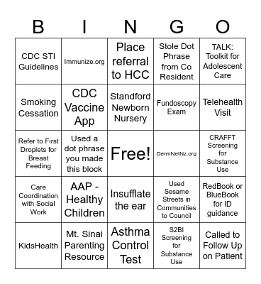 Acute Care Bingo Card