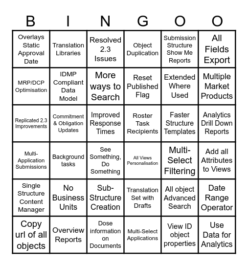 COSMOS Bingo Card