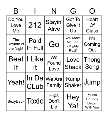 Songs to Dance to Bingo Card