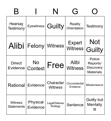 Competency Restoration Bingo Card