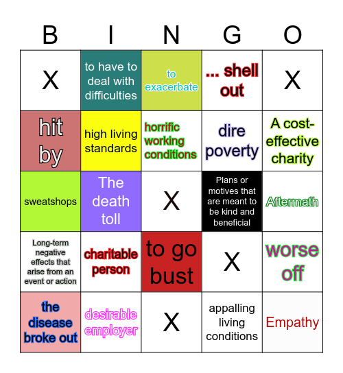 Altruism Bingo Card