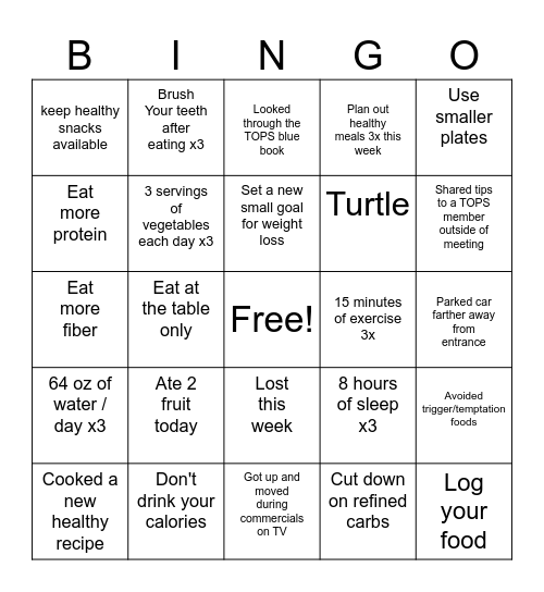 TOPS Bingo Card