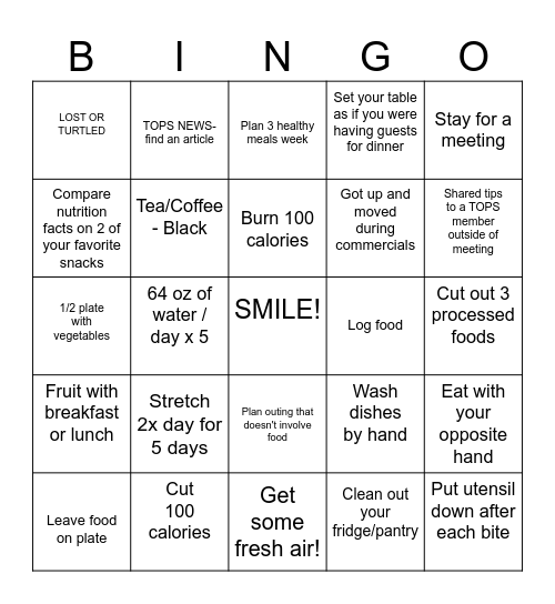 TOPS Bingo Card