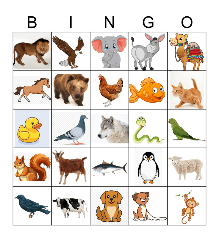 Birds and Animals Bingo Card