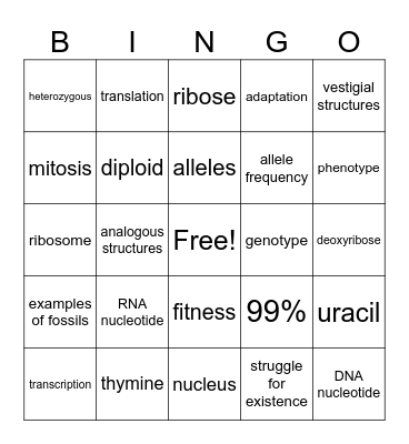 Bingo - Game 1 Bio 2024 spring Bingo Card