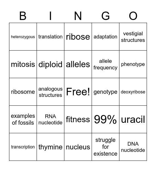 Bingo - Game 1 Bio 2024 spring Bingo Card