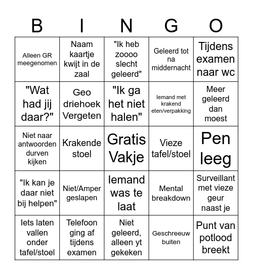 Examen Bingo Card