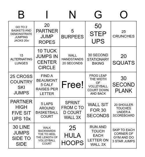 FITNESS BINGO Card