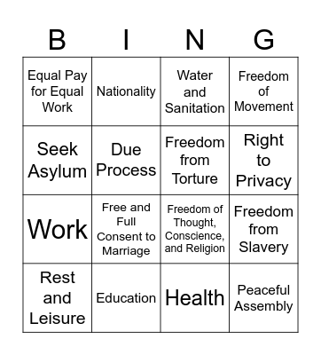 Right to: Bingo Card