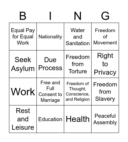 Right to: Bingo Card