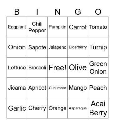 Fruits and Vegetables Bingo Card