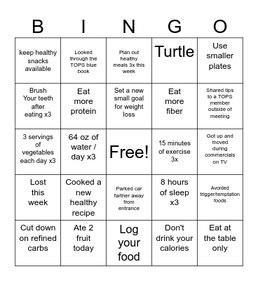 TOPS Bingo Card