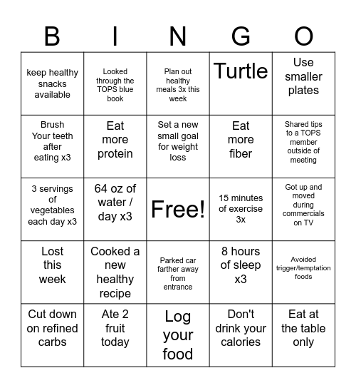 TOPS Bingo Card