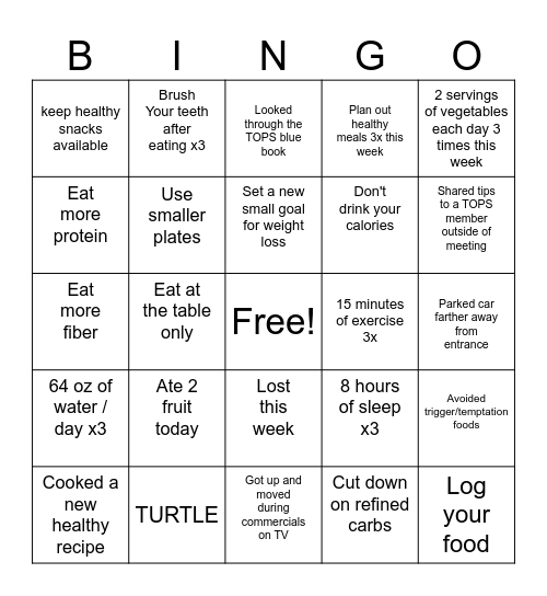 TOPS Bingo Card