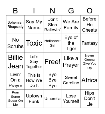 MM Greatest Hits Music Bingo #4 Bingo Card