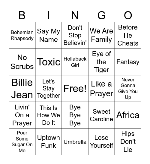 MM Greatest Hits Music Bingo #4 Bingo Card