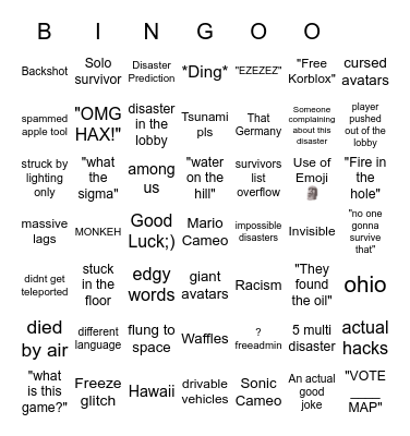 Roblox: When The (nds modded) Bingo Card