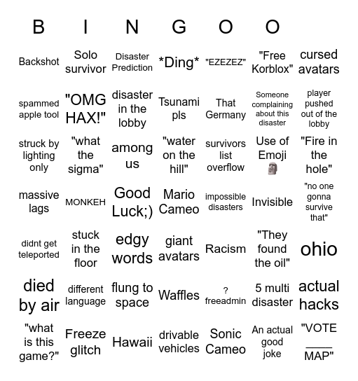 Roblox: When The (nds modded) Bingo Card