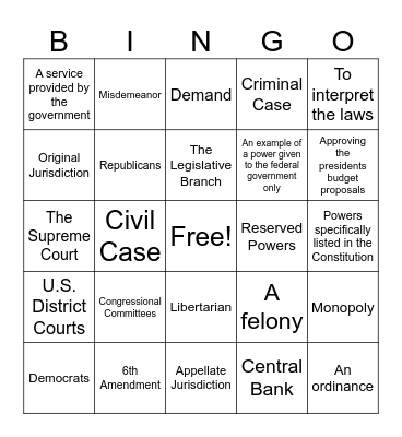 Civics & Econ Year-In-Review Bingo Card