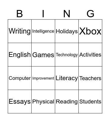 Lets get Literate!! Bingo Card