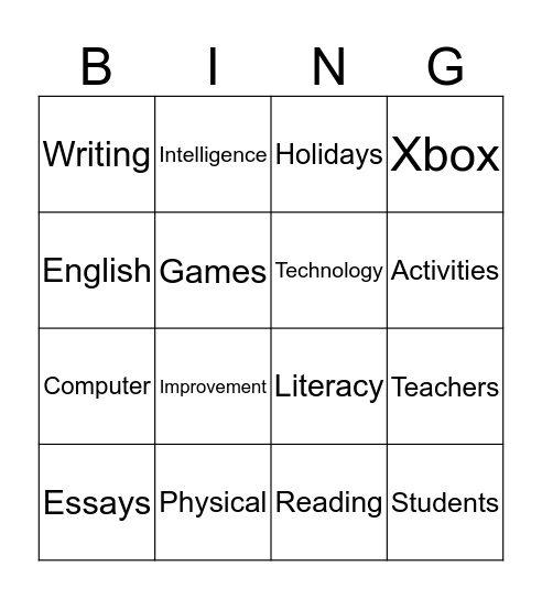 Lets get Literate!! Bingo Card