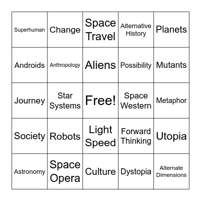 Science Fiction Bingo Card