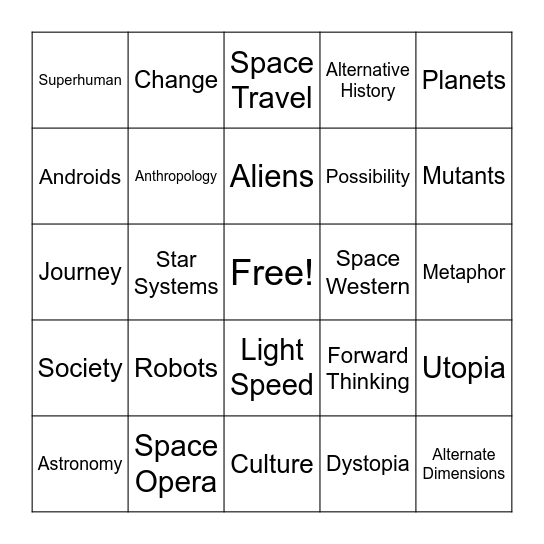 Science Fiction Bingo Card