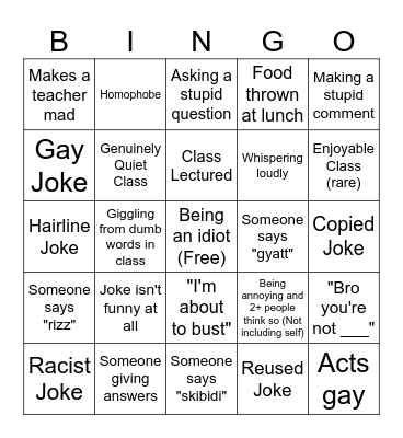 School Bingo Card