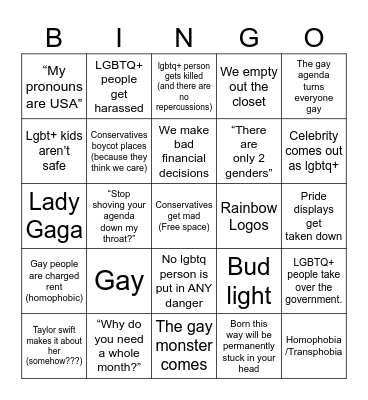 Pride month Bingo Card