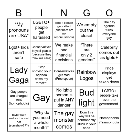 Pride month Bingo Card