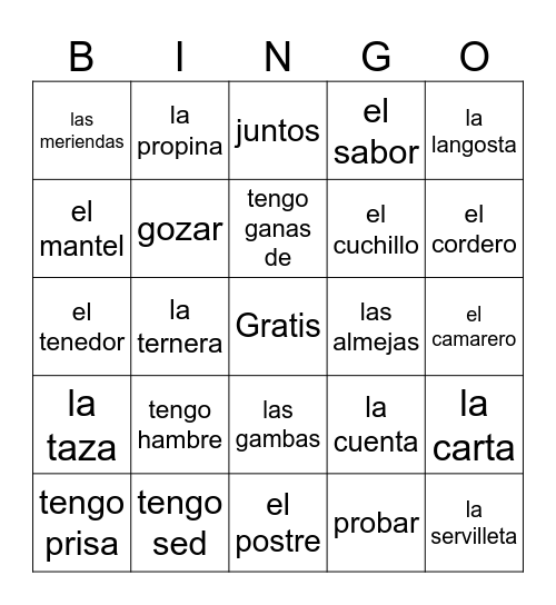 List #10 A Comer Bingo Card