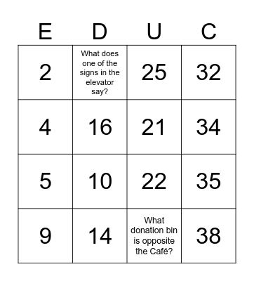 School of Education Bingo Card
